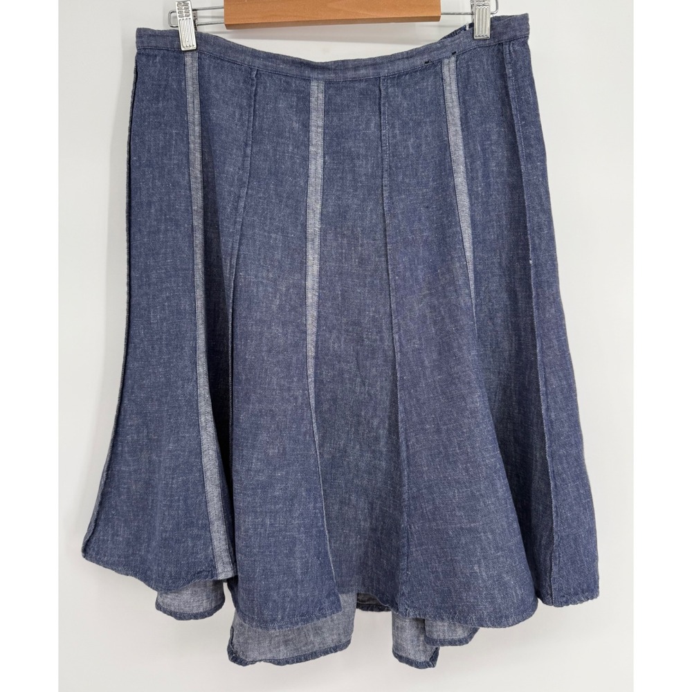 Lane Bryant Blue Linen Blend Paneled Midi Skirt Plus Sz 18/20 Elastic Back